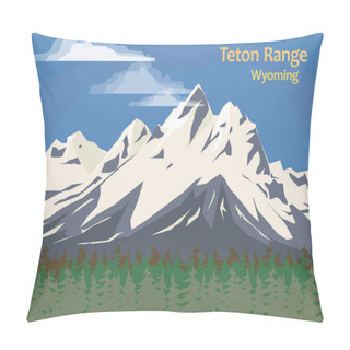 Personality  Teton Range, Mountain Range Of The Rocky Mountains In North America, Wyoming, United States, Vector Illustration Pillow Covers