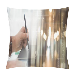 Personality  Cropped Image Of Woman Hand Writing On A Notepad At Desk In Office With Office Concept Background. Digitally Generated Image. Pillow Covers