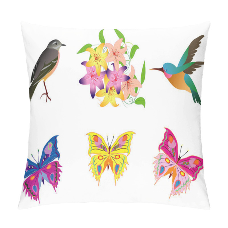 Personality  Vector illustration with birds, butterfly and flowers pillow covers