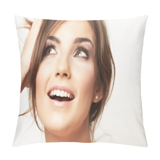 Personality  Close Up Portrait Of Beautiful Young Woman Face. Pillow Covers