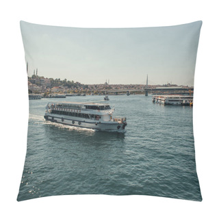 Personality  View Of City From Bosphorus Strait With Floating And Moored Ships, Istanbul, Turkey Pillow Covers