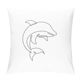 Personality  Single Continuous Line Drawing Of Friendly Cute Dolphin For Underwater Life Aquarium Logo Identity. Wild Sea Mammal Animal Concept For Circus Mascot. One Line Draw Vector Design Graphic Illustration Pillow Covers