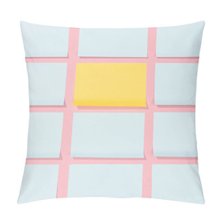 Personality  Elevated View Of Empty Blue And Yellow Stick It Notes On Pink  Pillow Covers