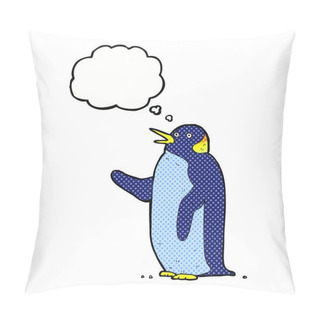 Personality  Cartoon Penguin Waving With Thought Bubble Pillow Covers