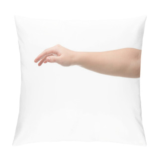 Personality  Cropped View Of Woman With Outstretched Hand Isolated On White Pillow Covers