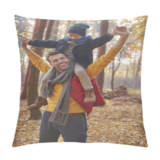 Personality   Father With Son Having Fun In The Forest Pillow Covers