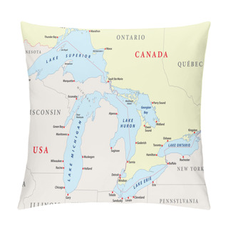 Personality  Map Of Great Lakes Pillow Covers