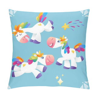 Personality  Set Of Unicorns With Rainbow Mane In Different Poses Pillow Covers