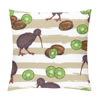 Personality  Background With Kiwi Birds And Kiwi Fruits Pillow Covers