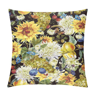 Personality  Watercolor Seamless Background  With Chrysanthemums, Fruits, Sun Pillow Covers
