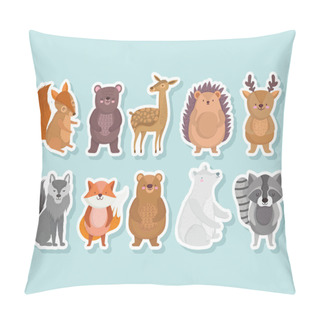 Personality  Cute Squirrel Bear Hedgehog Raccoon Wolf Fox Animal With Stars In Cartoon Icons Pillow Covers