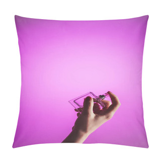 Personality  Cropped View Of Female Hand With Perfume Bottle, Isolated On Pink Pillow Covers