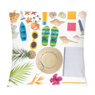 Personality  Summer Vacation Accessories Flat Lay Object Set. Colorful Templa Pillow Covers
