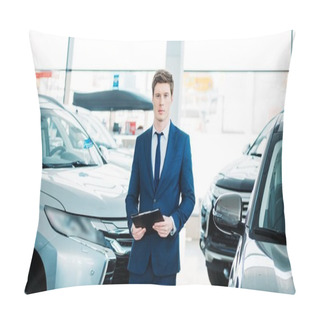 Personality  Manager Standing Between Cars In Showroom Pillow Covers
