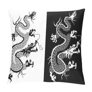 Personality  Black And White Chinese Dragon Vector. Pillow Covers