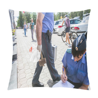 Personality  Russia, Omsk - August 4, 2015: Broken Window Of City Hall Pillow Covers