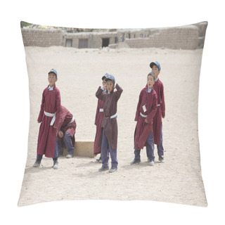 Personality  Tibetan Boys Involved In Sports .  Druk White Lotus School. Ladakh, India  Pillow Covers