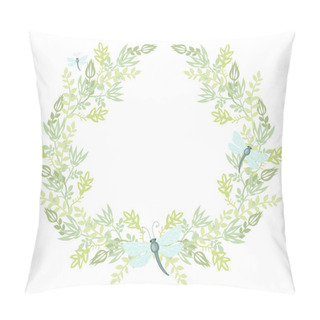 Personality  Summer Wreath Of Plants. Garland Of Flowers And Leaves With Dragonfly.  Pillow Covers