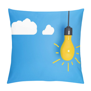 Personality  Yellow Light Bulb On Blue Background. Pillow Covers