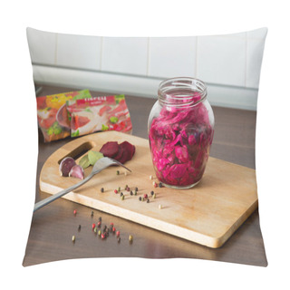 Personality  Sauerkraut With Beets And Spices In A Glass Jar Pillow Covers