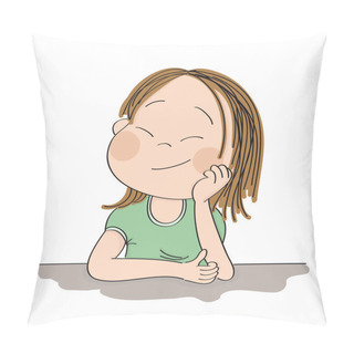 Personality  Small Cute Girl Daydreaming, Imagining Something- Original Hand  Pillow Covers