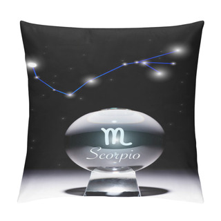 Personality  Crystal Ball With Scorpio Zodiac Sign Isolated On Black With Constellation Pillow Covers