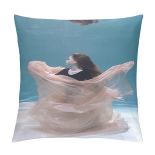Personality  Young Slender Girl Underwater With A Cloth. Water Magic. Underwater Photography. Art Pillow Covers