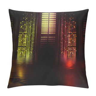 Personality  Light Neon Effect, Energy Waves On A Dark Abstract Background. Laser Colorful Neon Show. Reflection Of Light In The Water. Smoke, Fog. Neon Lights Of The Night City. 3d Illustration Pillow Covers