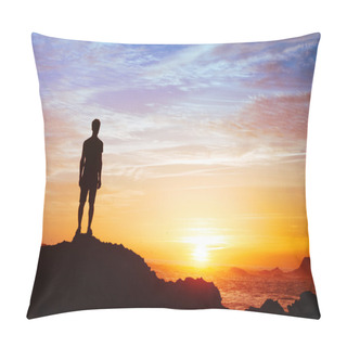 Personality  Silhouette Of Man At Sunset Pillow Covers