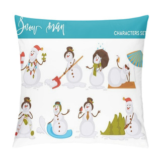 Personality  Christmas Snowman Cartoon Character On White Background  Pillow Covers