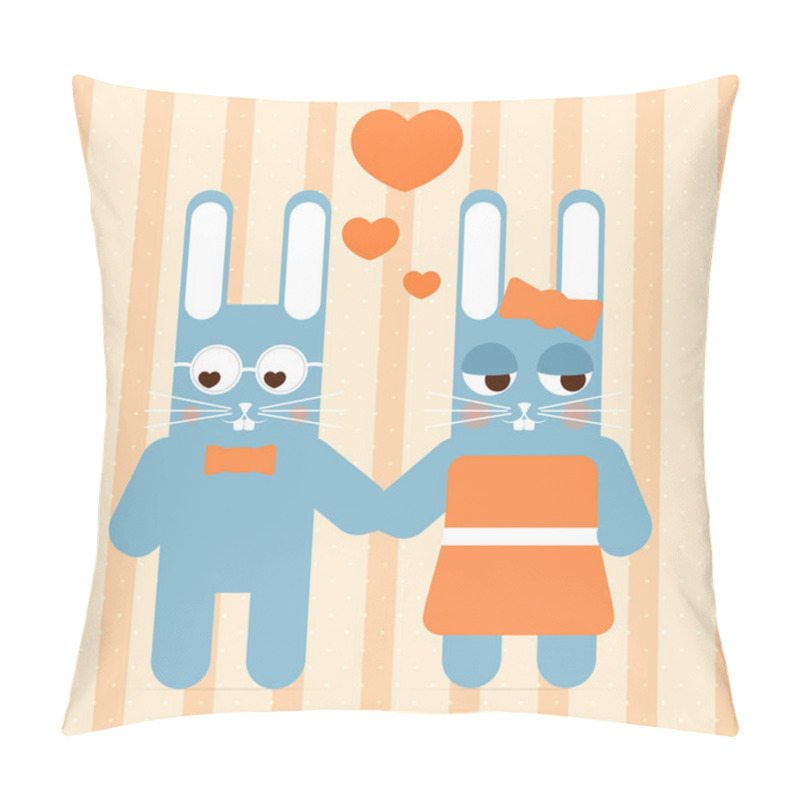 Personality  Vector Cute Couple Of Rabbit In Love. Pillow Covers