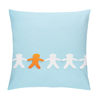 Personality  Top View Of Unique Orange Paper Man Among White On Blue  Pillow Covers