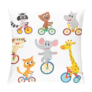 Personality Cute Little Animal Characters Riding Unicycle, Bicycle, Tricycle, Cycling Pillow Covers