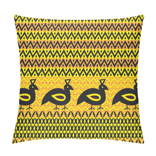 Personality  Geometric Pattern With Zigzags And Stylized Birds Pillow Covers