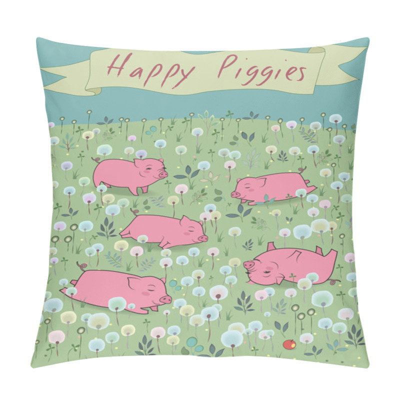 Personality  Happy Piggies On The Blossoming Field Pillow Covers