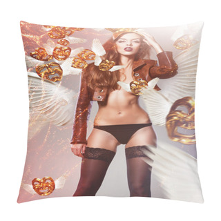 Personality  Beautiful Woman With Wings And Flying Masks Pillow Covers