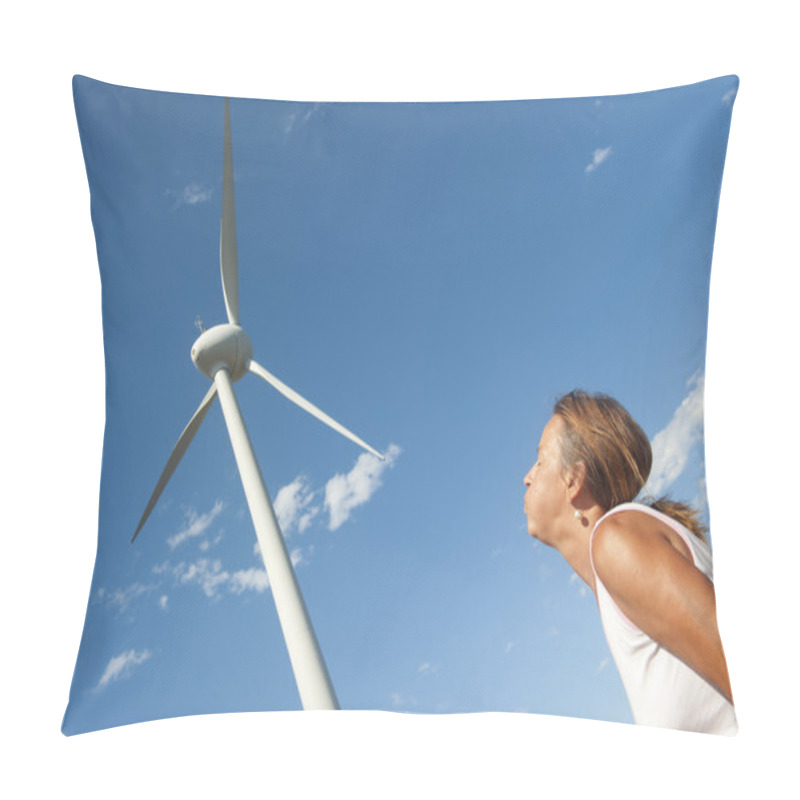 Personality  Renewable Energy Power Wind Mill And Pushing Woman Pillow Covers