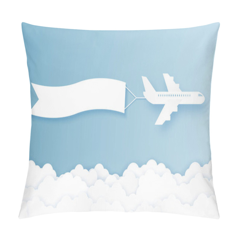 Personality  Flying airplane pulling advertising banner , paper art style pillow covers