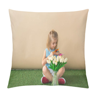 Personality   Child Sitting With Crossed Legs And Holding Yellow Butterfly  Pillow Covers