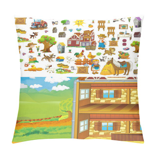 Personality  Cartoon Farm Scene - Space For Text  Pillow Covers