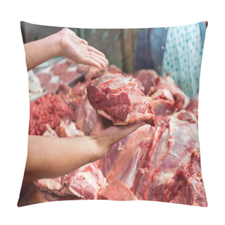 Personality  Butcher Showing Red Meat To Customer Pillow Covers