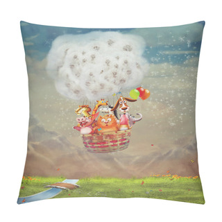 Personality  Animals In The   Air Balloon Over Green Field  In The Sky Pillow Covers