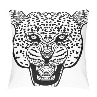 Personality  Monochrome Hand-drawn Ink Drawing. Painted Jaguar On White Backg Pillow Covers