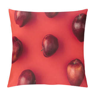 Personality  Top View Of Delicious Large Apples On Red Background Pillow Covers