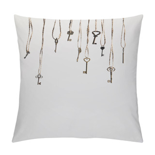 Personality  Vintage Keys Hanging On Ropes Isolated On White Pillow Covers