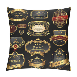 Personality  Retro Vector Gold Frames On Black Background. Premium Design Elements. Pillow Covers
