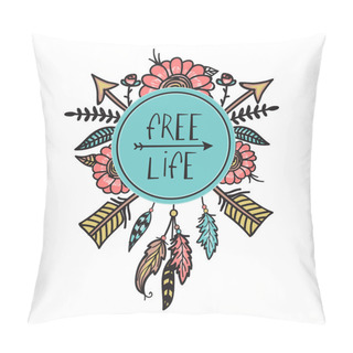 Personality  Ethnic Arrows With Feathers And Flowers. Pillow Covers