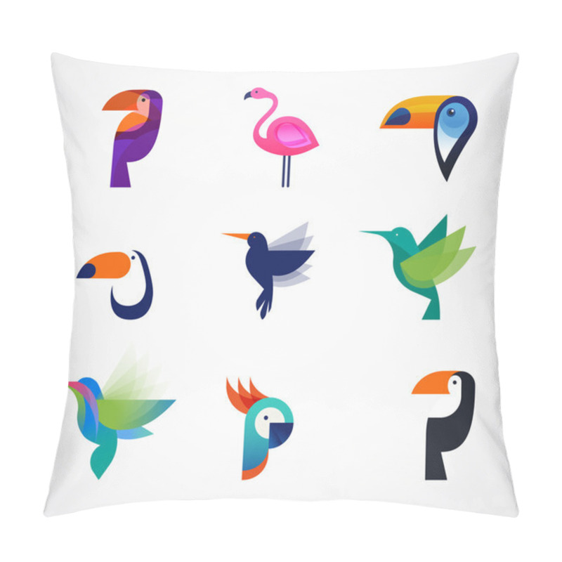 Personality  Tropical birds - set of vector icons pillow covers