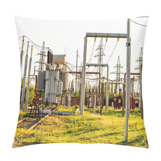 Personality  Substation With High Voltage Equipment In Open Space Pillow Covers