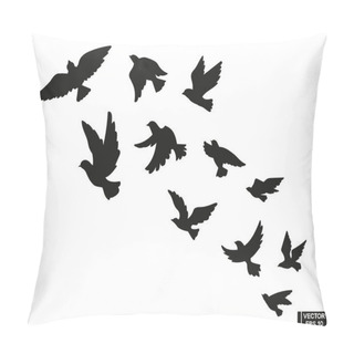 Personality  Vector Illustration. Set Of Black Silhouette Of Flying Birds. Flock Of Pigeon. Pillow Covers